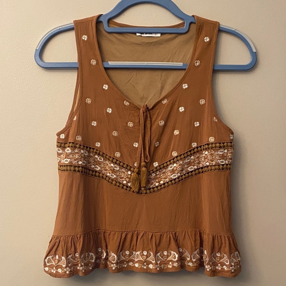 In Bloom Brown Embroidered Tank Top